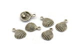 Silver Shell Charm, 4 Antique Silver Plated Brass Sea Shell Charm With 1 Loop, Pendants, Earrings, Findings (16x12mm) N0904
