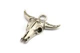 Ox Skull Pendant, Antique Silver Plated Brass Ox Head Skull Charms With 1 Loop, Pendants (30x31mm) N1210