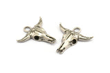 Ox Skull Pendant, Antique Silver Plated Brass Ox Head Skull Charms With 1 Loop, Pendants (30x31mm) N1210