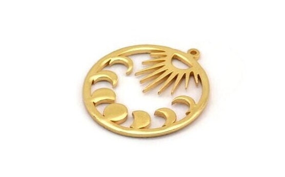 Moon Phases Charm, Gold Plated Brass Crescent Moon Charm With 1 Loop, Pendant (33x30x1.5mm) N1376