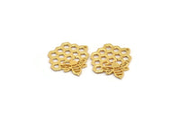 Gold Bee Charm, Gold Plated Brass Honeycomb Charm With 1 Hole, Pendant, Finding (32x31x1.2mm) N1361