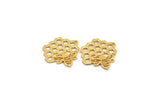 Gold Bee Charm, Gold Plated Brass Honeycomb Charm With 1 Hole, Pendant, Finding (32x31x1.2mm) N1361
