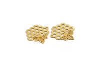 Gold Bee Charm, Gold Plated Brass Honeycomb Charm With 1 Hole, Pendant, Finding (32x31x1.2mm) N1361
