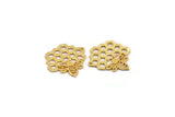 Gold Bee Charm, Gold Plated Brass Honeycomb Charm With 1 Hole, Pendant, Finding (32x31x1.2mm) N1361