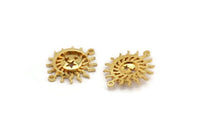 Moon and Sun, 2 Gold Plated Brass, Gold Plated Brass Pendant, Gold Plated Brass Connectors With 2 Loops (24x20mm) N1380