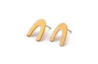 Earring Studs, 8 Gold Plated Brass - U Shape Earrings - Gold Plated Brass Earrings - Earrings (14x10x0.80mm) A2819 Q0226