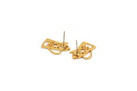 Earring Studs, 4 Gold Plated Brass Kettle Shaped Stud Earrings (18x13x0.80mm) A2668 H0351
