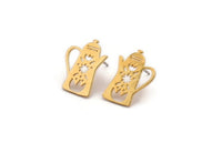 Earring Studs, 4 Gold Plated Brass Kettle Shaped Stud Earrings (18x13x0.80mm) A2668 H0351