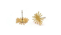 Gold Sun Earring, 12 Gold Plated Brass Sun Shaped Stud Earrings (11x12x0.60mm) A2958
