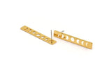 Gold Rectangle Earring, 4 Gold Plated Brass Moon Phases Stud Earrings (40x6x0.80mm) M01492 A2385