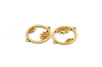 Gold Flower Charm, 2 Gold Plated Brass Lotus Flower Connectors With 2 Loops, Pendants, Findings (28x22x1.5mm) N1377 H0957