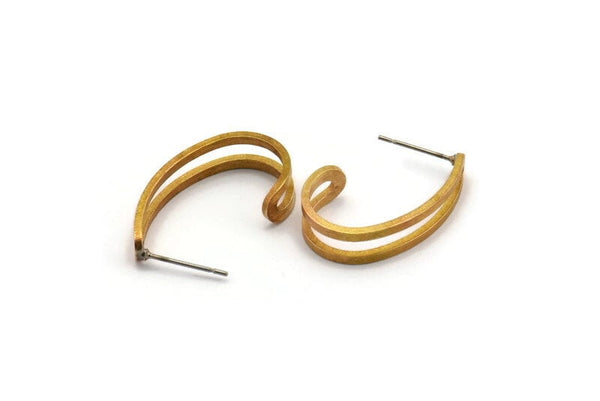 Brass Earring, 4 Raw Brass Stud Earrings (27x6x1.2mm) N1249