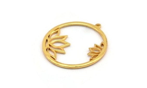 Lotus Flower Charm, Gold Plated Brass Lotus Flower Charm With 1 Loop (37x34x1.5mm) N1355