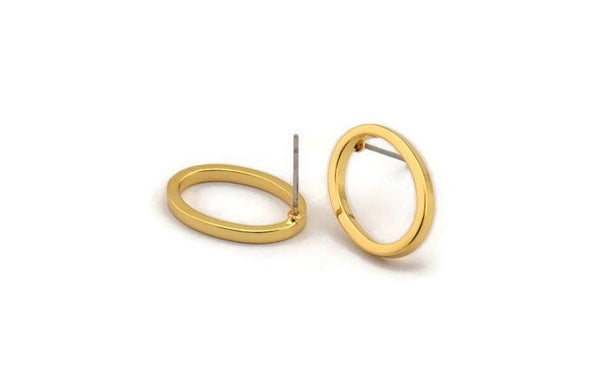 Gold Oval Earring, 4 Gold Plated Brass Oval Stud Earrings (13x19x2mm) BS 1738 A1647