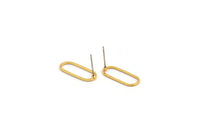 Gold Oval Earring, 8 Gold Plated Brass Oval Stud Earrings (20x8x1mm) E003 A2042 H0248