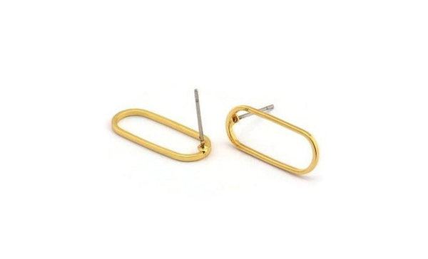 Gold Oval Earring, 8 Gold Plated Brass Oval Stud Earrings (20x8x1mm) E003 A2042 H0248