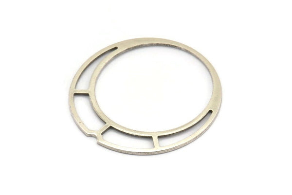 Silver Earring Charm, 6 Antique Silver Plated Brass Round Earring Charms, Findings (39x1mm) D0592