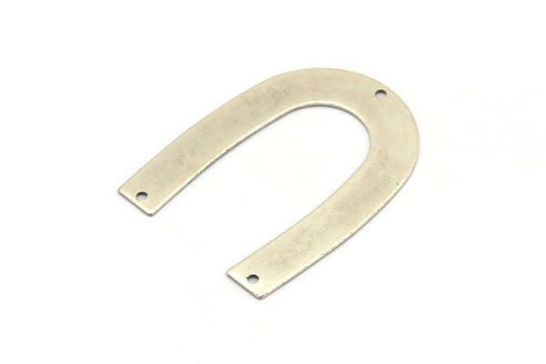 Silver Geometric Charm, 6 Antique Silver Plated Brass U Shaped Pendants With 3 Holes, Charms, Findings (35x27x0.50mm) D0614