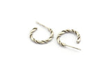 Silver Earring Wires, 2 Antique Silver Plated Brass Earring Studs (16x2mm) N1253 H1137