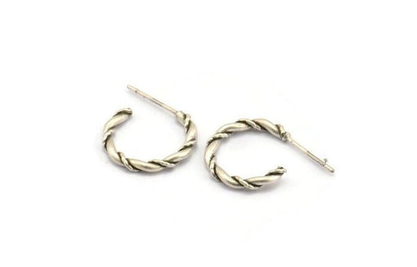 Silver Earring Wires, 2 Antique Silver Plated Brass Earring Studs (16x2mm) N1253 H1137