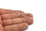 Silver Bird Earring, 6 Antique Silver Plated Brass Bird Stud Earrings (15x13mm) N1001 Q0968