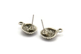 Silver Shell Earring, 2 Antique Silver Plated Brass Sea Shell Stud Earrings With 1 Loop (16x12mm) N0941