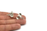 Silver Elephant Earring, 2 Antique Silver Plated Brass Elephant Stud Earrings (19mm) N1042