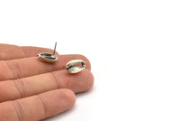 Silver Shell Earring, 4 Antique Silver Plated Brass Cowrie Shell Stud Earrings (14x9mm) N0938