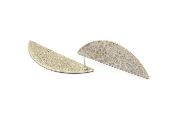 Silver Half Moon, 2 Hammered Antique Silver Plated Brass Semi Circle Stud Earrings (51x16x1mm) N1024