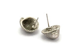 Silver Shell Earring, 2 Antique Silver Plated Brass Sea Shell Stud Earrings (18x16mm) N0940
