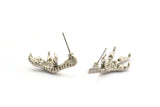 Silver Paw Earring, 2 Antique Silver Plated Brass Bird Paw Stud Earrings (33x15mm) N1078
