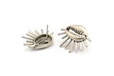 Silver Shell Earring, 2 Antique Silver Plated Brass Cowrie Shell Stud Earrings, Findings (26x20mm) N1007 Q0963
