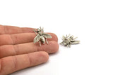 Silver Bug Earring, 2 Antique Silver Plated Brass Bug Fly Insect Stud Earrings (23x26mm) N0917