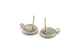 Silver Earring Posts, 4 Antique Silver Plated Brass Round Earring Stud, Earring Charms With 1 Loop (10mm) N0794