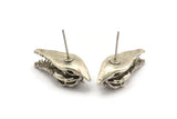 Silver Crocodile Earring, 2 Antique Silver Plated Brass Crocodile Stud Earrings (27x10mm) N0961
