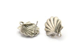 Silver Shell Earring, 4 Antique Silver Plated Brass Sea Shell Stud Earrings With 1 Loop, Findings (16x14mm) N0912