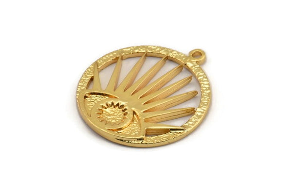 Gold Eye Charm, Gold Plated Brass Eye Charm With 1 Loop, Pendant, Earring (27x24mm) N1381