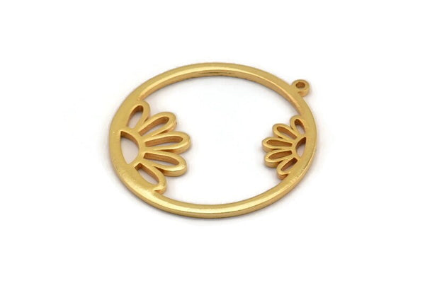 Gold Daisy Charm, Gold Plated Brass Daisy Charm With 1 Loop, Pendant, Earring (36x34x1.5mm) N1349