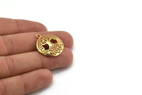Gold Tree Charm, 2 Gold Plated Brass Tree Pendants With 1 Loop, Findings (26x23mm) N1357
