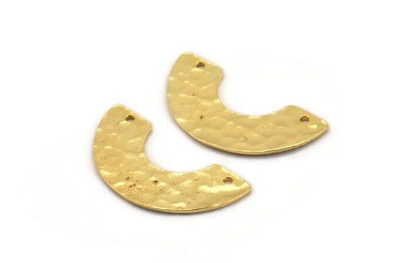 Gold Geometric Charm, 2 Hammered Gold Plated Brass U Shaped Pendants With 2 Holes, Charms, Findings (31x15x8x1mm) N0966