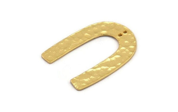 Gold Geometric Charm, 2 Hammered Gold Plated Brass U Shaped Pendants With 2 Holes, Charms, Findings (35x27x1mm) N0930 H1038
