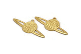Gold Planet Charm, Gold Plated Brass Planet Charm With 1 Loop, Earring, Pendant, Finding (55x24x1.2mm) N1070