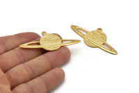 Gold Planet Charm, Gold Plated Brass Planet Charm With 1 Loop, Earring, Pendant, Finding (55x24x1.2mm) N1070
