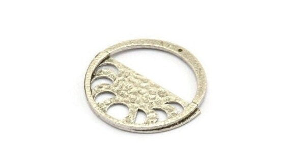 Moon Phases Charm, 2 Hammered Antique Silver Plated Brass Semi Circle Charms, Earrings, Findings (32x29mm) N1098