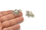Silver Sun Earring, 2 Antique Silver Plated Brass Sunshine Stud Earrings - Pad Size 8mm N0802