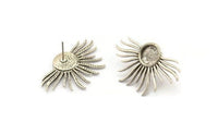 Silver Sun Earring, 2 Antique Silver Plated Brass Sunshine Stud Earrings - Pad Size 8mm N0802