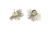 Silver Sun Earring, 2 Antique Silver Plated Brass Sunshine Stud Earrings - Pad Size 8mm N0802