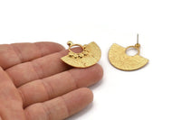 Gold Earring Posts, 2 Gold Plated Brass Semi Circle Stud Earrings (31x28mm) N0954