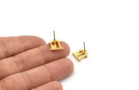 Gold Home Earring, 4 Gold Plated Brass House Stud Earrings (11mm) N1362