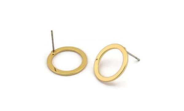 Gold Circle Earring, 6 Gold Plated Brass Circle Stud Earrings (16x2x1mm) A2884 A2895